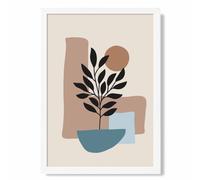 ARTZE Brown, Beige & Blue Boho Graphical Floral Framed Print SIZE: A2 with White Frame in Brown | Size: A4 ARTZE Brown A4