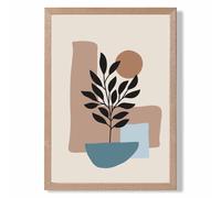 ARTZE Brown, Beige & Blue Boho Graphical Floral Framed Print SIZE: A4 with Oak Frame in Brown | Size: A2 ARTZE Brown A2