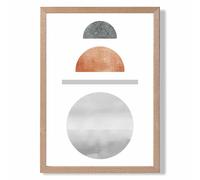 ARTZE Copper & Grey Semi Circles Mid Century Geometric Framed Print SIZE: A2 with Oak Frame | Size: A3 ARTZE Copper A3