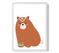 ARTZE Crouching Bear Tribal Animal Framed Print SIZE: A2 with White Frame in Brown | Size: A4 ARTZE Brown A4
