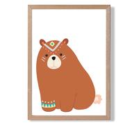 ARTZE Crouching Bear Tribal Animal Framed Print SIZE: A3 with Oak Frame in Brown | Size: A4 ARTZE Brown A4