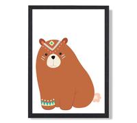 ARTZE Crouching Bear Tribal Animal Framed Print SIZE: A4 with Black Frame in Brown | Size: A2 ARTZE Brown A2