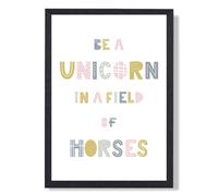 ARTZE Cute Be a Unicorn Pink Scandi Quote Framed Print SIZE: A2 with Black Frame ARTZE Pink A2