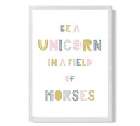 ARTZE Cute Be a Unicorn Pink Scandi Quote Framed Print SIZE: A2 with White Frame | Size: A4 ARTZE Pink A4