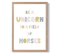 ARTZE Cute Be a Unicorn Pink Scandi Quote Framed Print SIZE: A4 with Oak Frame | Size: A2 ARTZE Pink A2