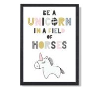 ARTZE Cute Be a Unicorn Scandi Animal Framed Print SIZE: A4 with Black Frame in Pink | Size: A3 ARTZE Pink A3