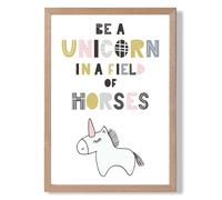 ARTZE Cute Be a Unicorn Scandi Animal Framed Print SIZE: A4 with Oak Frame in Pink | Size: A2 ARTZE Pink A2