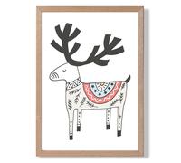 ARTZE Cute Beige Reindeer Scandi Animal Framed Print SIZE: A4 with Oak Frame ARTZE Beige A4