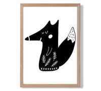 ARTZE Cute Black Fox Scandi Animal Framed Print SIZE: A3 with Oak Frame ARTZE Black A3