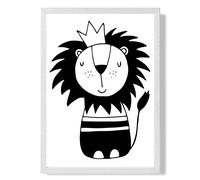 ARTZE Cute Black Lion Scandi Animal Framed Print SIZE: A2 with White Frame | Size: A3 ARTZE Black A3