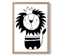 ARTZE Cute Black Lion Scandi Animal Framed Print SIZE: A3 with Oak Frame ARTZE Black A3