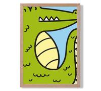 ARTZE Cute Cartoon Style Crocodile Framed Print SIZE: A4 with Oak Frame in Bright Green ARTZE Bright Green A4