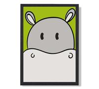ARTZE Cute Cartoon Style Hippo Face Framed Print SIZE: A2 with Black Frame in Grey ARTZE Grey A2