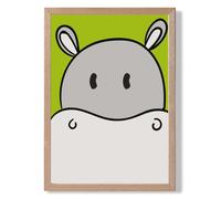ARTZE Cute Cartoon Style Hippo Face Framed Print SIZE: A2 with Oak Frame in Grey | Size: A4 ARTZE Grey A4