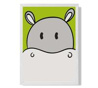 ARTZE Cute Cartoon Style Hippo Face Framed Print SIZE: A3 with White Frame in Grey ARTZE Grey A3