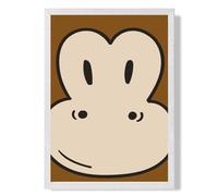 ARTZE Cute Cartoon Style Monkey Face Framed Print SIZE: A4 with White Frame in Brown ARTZE Brown A4