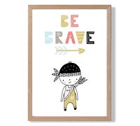 ARTZE Cute Colourful Be Brave Little Boy Scandi Quote Framed Print SIZE: A4 with Oak Frame in Pale Blue | Size: A2 ARTZE Pale Blue A2