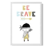 ARTZE Cute Colourful Be Brave Little Boy Scandi Quote Framed Print SIZE: A4 with White Frame in Pale Blue | Size: A2 ARTZE Pale Blue A2