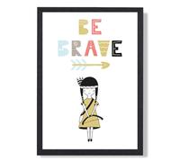 ARTZE Cute Colourful Be Brave Little Scandi Quote Framed Print SIZE: A2 with Black Frame in Pale Blue ARTZE Pale Blue A2