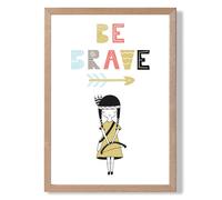 ARTZE Cute Colourful Be Brave Little Scandi Quote Framed Print SIZE: A2 with Oak Frame in Pale Blue | Size: A3 ARTZE Pale Blue A3