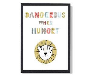 ARTZE Cute Dangerous When Hungry Lion Scandi Quote Framed Print SIZE: A4 with Black Frame in Pale Blue | Size: A3 ARTZE Pale Blue A3