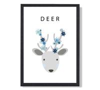 ARTZE Cute Deer with Blue Stars Framed Print SIZE: A2 with Black Frame in Pale Blue | Size: A4 ARTZE Pale Blue A4