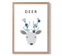 ARTZE Cute Deer with Blue Stars Framed Print SIZE: A4 with Oak Frame in Pale Blue | Size: A2 ARTZE Pale Blue A2