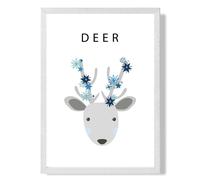 ARTZE Cute Deer with Blue Stars Framed Print SIZE: A4 with White Frame in Pale Blue | Size: A2 ARTZE Pale Blue A2
