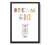 ARTZE Cute Dream Big Bear Scandi Quote Framed Print SIZE: A3 with Black Frame in Pale Blue ARTZE Pale Blue A3
