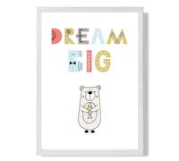 ARTZE Cute Dream Big Bear Scandi Quote Framed Print SIZE: A3 with White Frame in Pale Blue | Size: A2 ARTZE Pale Blue A2