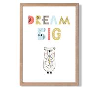 ARTZE Cute Dream Big Bear Scandi Quote Framed Print SIZE: A4 with Oak Frame in Pale Blue | Size: A3 ARTZE Pale Blue A3