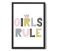 ARTZE Cute Girls Rule Scandi Quote Framed Print SIZE: A3 with Black Frame in Pink | Size: A2 ARTZE Pink A2