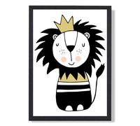 ARTZE Cute Lion Scandi Animal Framed Print SIZE: A2 with Black Frame in Yellow | Size: A4 ARTZE Yellow A4
