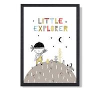 ARTZE Cute Little Boy Explorer Scandi Quote Framed Print SIZE: A2 with Black Frame in Pale Blue | Size: A4 ARTZE Pale Blue A4
