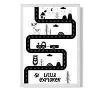 ARTZE Cute Little Explorer Map Scandi Framed Print SIZE: A4 with White Frame in Black ARTZE Black A4