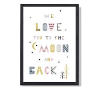 ARTZE Cute Love you to the Moon Pink Scandi Quote Framed Print SIZE: A4 with Black Frame | Size: A3 ARTZE Pink A3