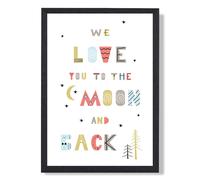 ARTZE Cute Love you to the Moon Scandi Quote Framed Print SIZE: A2 with Black Frame in Pale Blue | Size: A3 ARTZE Pale Blue A3