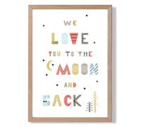 ARTZE Cute Love you to the Moon Scandi Quote Framed Print SIZE: A3 with Oak Frame in Pale Blue ARTZE Pale Blue A3