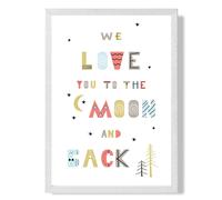 ARTZE Cute Love you to the Moon Scandi Quote Framed Print SIZE: A4 with White Frame in Pale Blue ARTZE Pale Blue A4