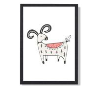 ARTZE Cute Mountain Goat Scandi Animal Framed Print SIZE: A2 with Black Frame in Beige | Size: A4 ARTZE Beige A4