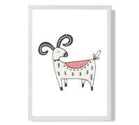 ARTZE Cute Mountain Goat Scandi Animal Framed Print SIZE: A3 with White Frame in Beige | Size: A4 ARTZE Beige A4