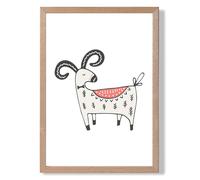 ARTZE Cute Mountain Goat Scandi Animal Framed Print SIZE: A4 with Oak Frame in Beige ARTZE Beige A4