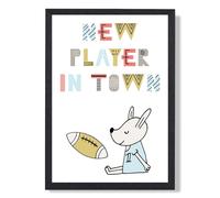 ARTZE Cute New Player in Town Scandi Quote Framed Print SIZE: A2 with Black Frame in Pale Blue | Size: A3 ARTZE Pale Blue A3