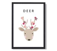 ARTZE Cute Pink Floral Deer Framed Print SIZE: A3 with Black Frame | Size: A2 ARTZE Pink A2