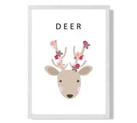 ARTZE Cute Pink Floral Deer Framed Print SIZE: A4 with White Frame | Size: A2 ARTZE Pink A2