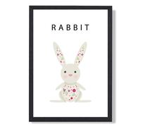 ARTZE Cute Pink Floral Rabbit Framed Print SIZE: A3 with Black Frame ARTZE Pink A3