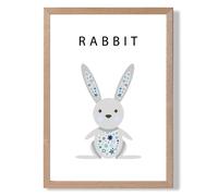 ARTZE Cute Rabbit with Blue Stars Framed Print SIZE: A2 with Oak Frame in Pale Blue ARTZE Pale Blue A2