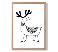 ARTZE Cute Reindeer Scandi Animal Framed Print SIZE: A2 with Oak Frame in Black ARTZE Black A2