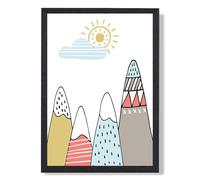 ARTZE Cute Scandi Mountains Framed Print SIZE: A2 with Black Frame in Pale Blue ARTZE Pale Blue A2