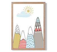 ARTZE Cute Scandi Mountains Framed Print SIZE: A4 with Oak Frame in Pale Blue ARTZE Pale Blue A4